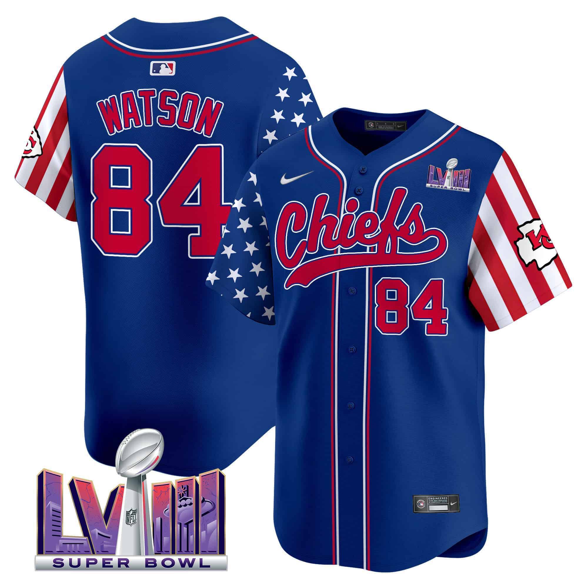 Men Kansas City Chiefs #84 Watson Blue 2024 Nike Independence Day Vapor Premier Limited NFL Jersey
